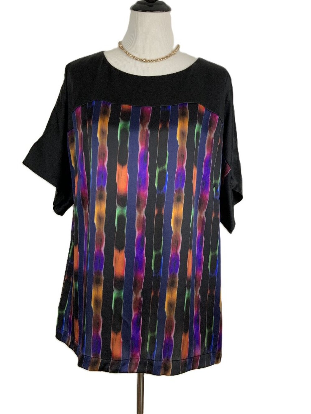 Lafayette 148 New York Silk Colorblock Short-Sleeve Blouse Sz 1X